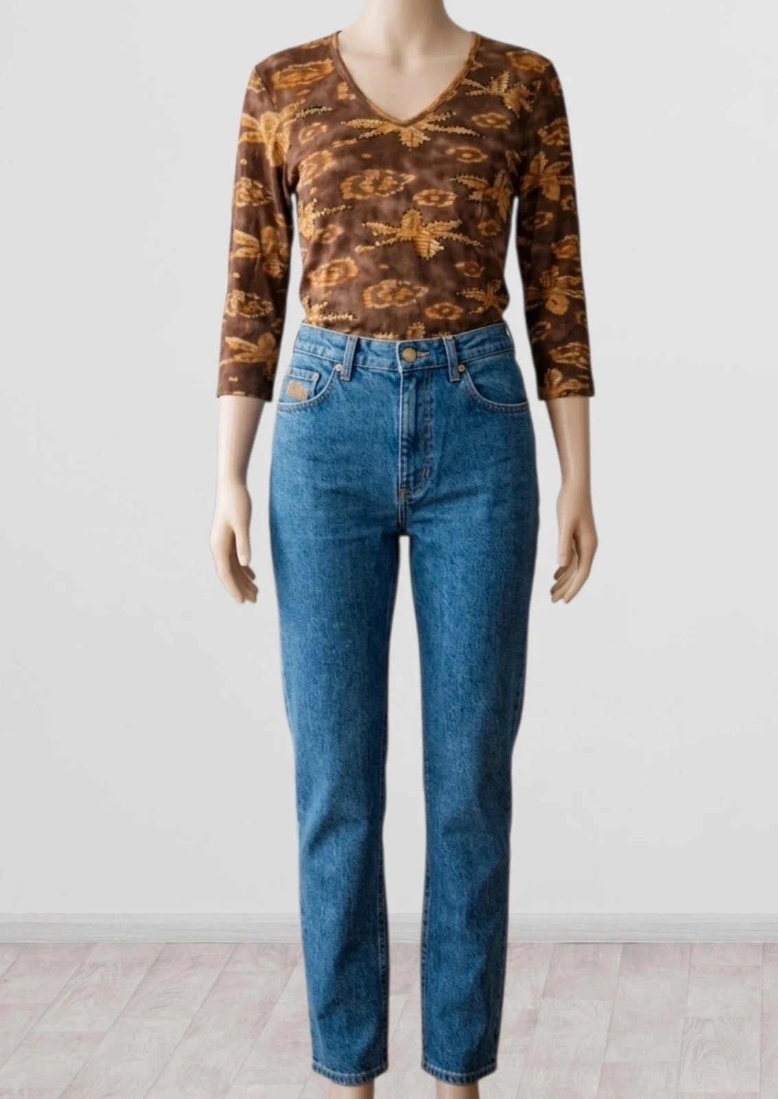 Top met 3/4 mouwen bruin met print en pailletten – Maat L 40 – Zeer goede staat – photo 2